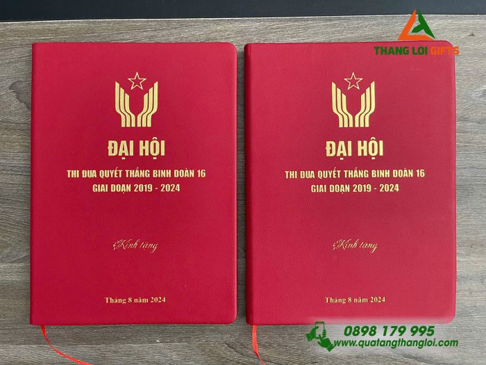 Sổ Tay Dán Gáy Màu Đỏ - Ép Kim Logo Đại Hội