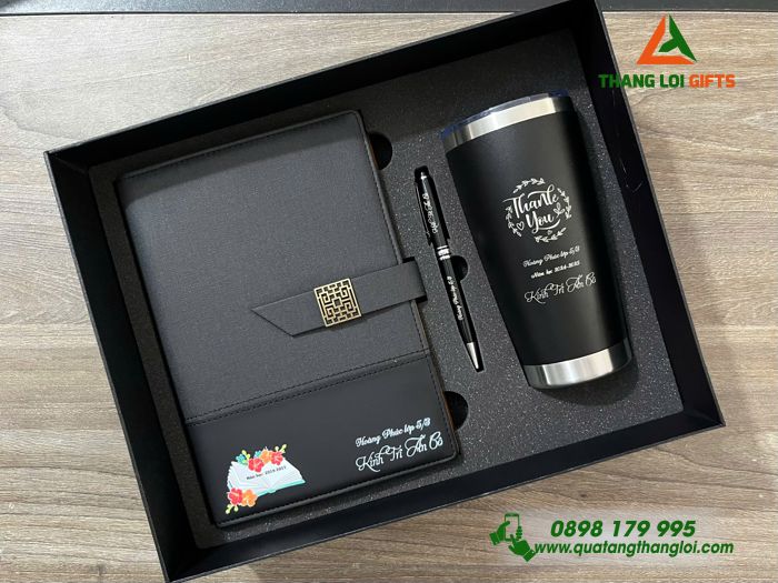 Set Quà Tặng (Sổ+ Ly+ Bút) Màu Đen - In Khắc Tên Làm Quà Tri Ân Thầy Cô Giáo