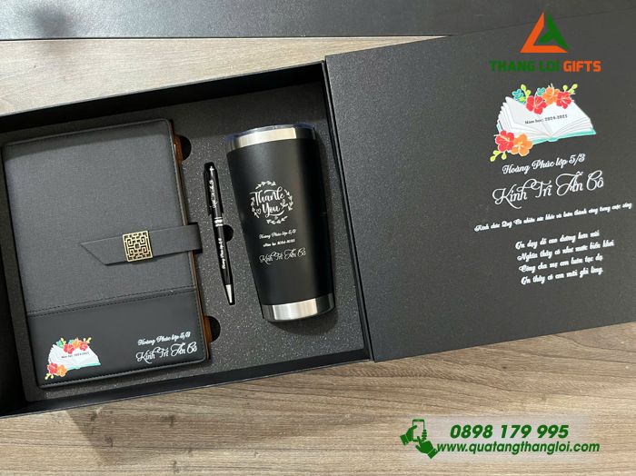 Set Quà Tặng (Sổ+ Ly+ Bút) Màu Đen - In Khắc Tên Làm Quà Tri Ân Thầy Cô Giáo