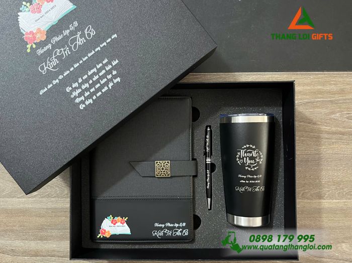 Set Quà Tặng (Sổ+ Ly+ Bút) Màu Đen - In Khắc Tên Làm Quà Tri Ân Thầy Cô Giáo