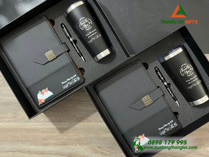 Set Quà Tặng (Sổ+ Ly+ Bút) Màu Đen - In Khắc Tên Làm Quà Tri Ân Thầy Cô Giáo