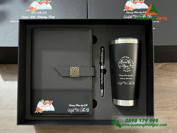 Set Quà Tặng (Sổ+ Ly+ Bút) Màu Đen - In Khắc Tên Làm Quà Tri Ân Thầy Cô Giáo