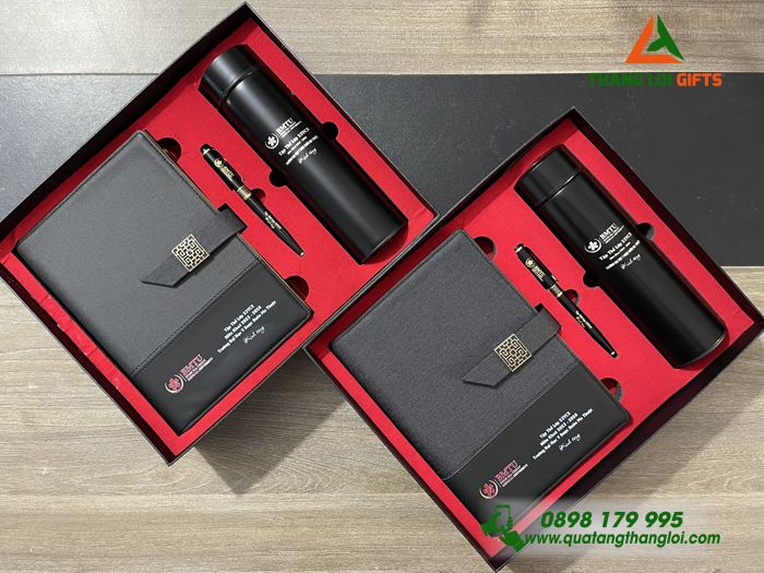Set Quà Tặng (Sổ+ Bình+ Bút) Màu Đen - In Khắc Logo Trường Đại Học Y Dược Buôn Ma Thuột