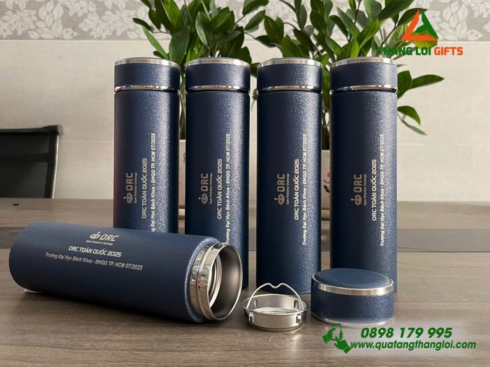 Bình Giữ Nhiệt Sơn Nhám Màu Xanh - Khắc Logo ORC Trường Đại Học Bách Khoa ĐHQG TP.HCM