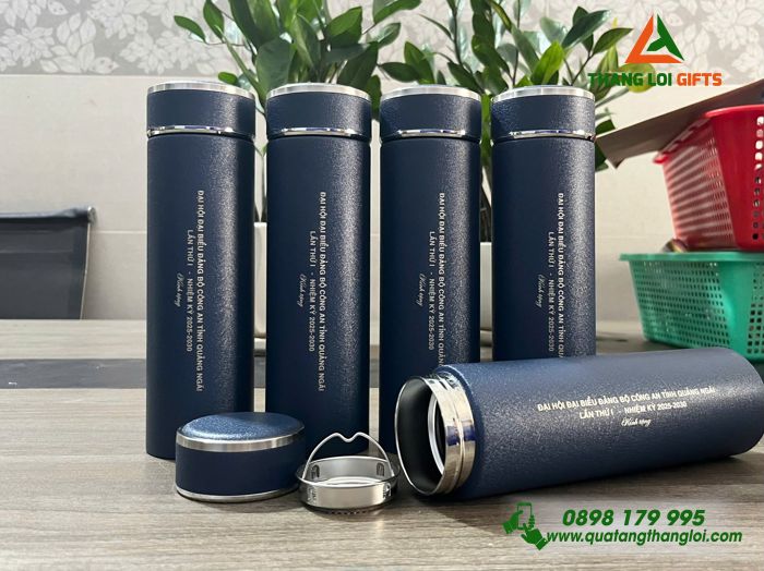 Bình Giữ Nhiệt Sơn Nhám Màu Xanh - Khắc Tên Đại Hội Đảng Bộ Công An