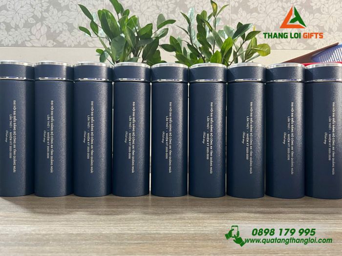 Bình Giữ Nhiệt Sơn Nhám Màu Xanh - Khắc Tên Đại Hội Đảng Bộ Công An