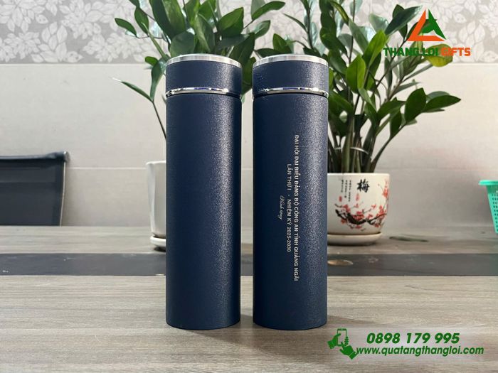 Bình Giữ Nhiệt Sơn Nhám Màu Xanh - Khắc Tên Đại Hội Đảng Bộ Công An
