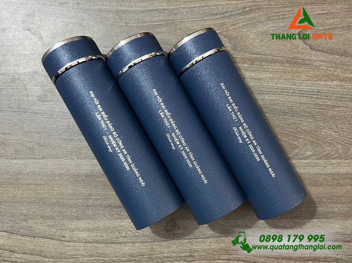Bình Giữ Nhiệt Sơn Nhám Màu Xanh - Khắc Tên Đại Hội Đảng Bộ Công An