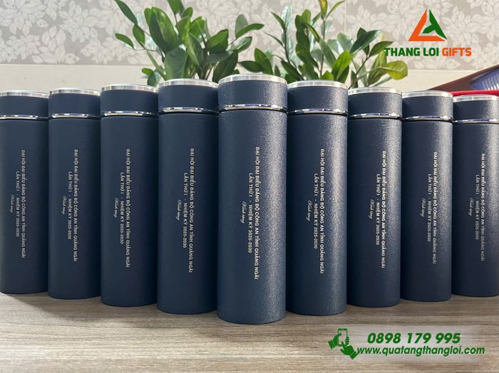 Bình Giữ Nhiệt Sơn Nhám Màu Xanh - Khắc Tên Đại Hội Đảng Bộ Công An