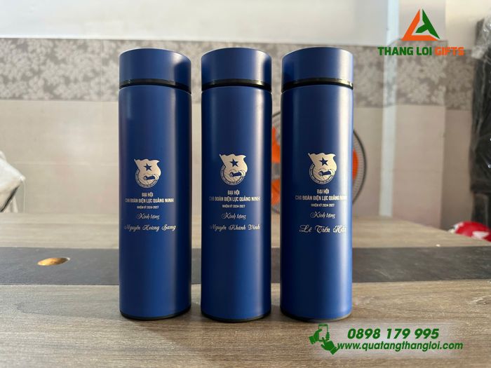 Bình Giữ Nhiệt Màu Xanh 500ml - Khắc Logo Chi Đoàn Điện Lực Quảng Ninh