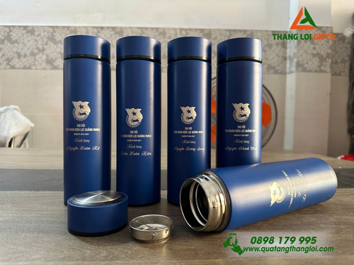 Bình Giữ Nhiệt Màu Xanh 500ml - Khắc Logo Chi Đoàn Điện Lực Quảng Ninh