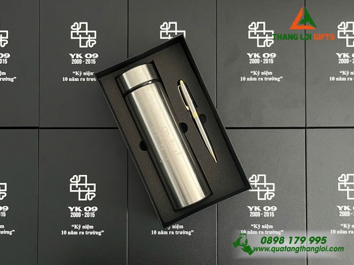 Bộ Quà Tặng (Bình Giữ Nhiệt & Bút Ký) - In Khắc Logo Kỷ Niệm 10 Năm Ra Trường
