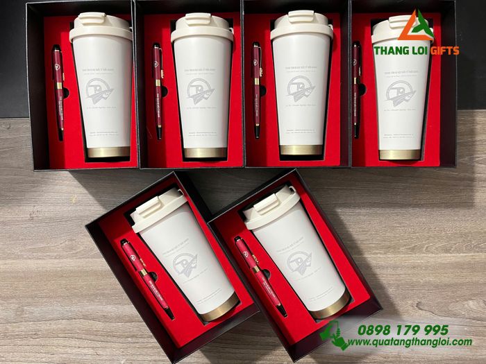 Combo Quà Tặng (Ly Giữ Nhiệt & Bút Ký) - In Khắc Logo Trung Tâm Du Học Quốc Tế Trần Quang