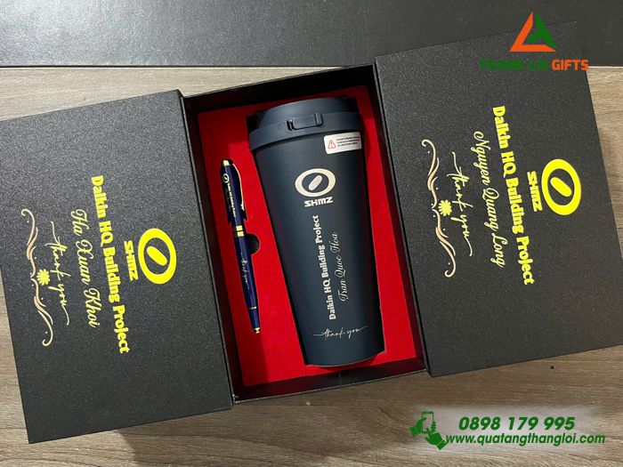 Set Quà Tặng (Ly Giữ Nhiệt Lock&Lock & Bút Ký) - In Khắc Logo Doanh Nghiệp SHIMZ