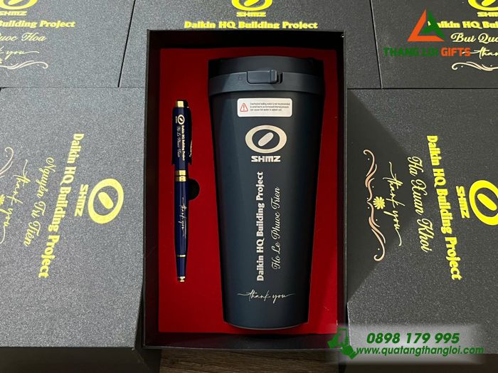 Set Quà Tặng (Ly Giữ Nhiệt Lock&Lock & Bút Ký) - In Khắc Logo Doanh Nghiệp SHIMZ