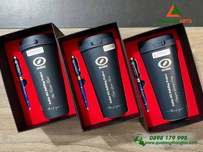 Set Quà Tặng (Ly Giữ Nhiệt Lock&Lock & Bút Ký) - In Khắc Logo Doanh Nghiệp SHIMZ