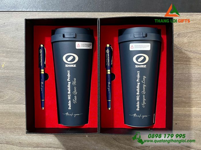 Set Quà Tặng (Ly Giữ Nhiệt Lock&Lock & Bút Ký) - In Khắc Logo Doanh Nghiệp SHIMZ