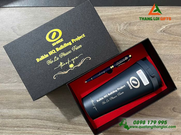 Set Quà Tặng (Ly Giữ Nhiệt Lock&Lock & Bút Ký) - In Khắc Logo Doanh Nghiệp SHIMZ