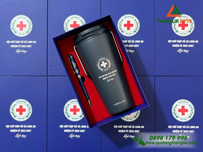 Combo Quà Tặng (Ly Giữ Nhiệt Lock&Lock & Bút Ký) - In Khắc Logo Hội Chữ Thập Đỏ Việt Nam