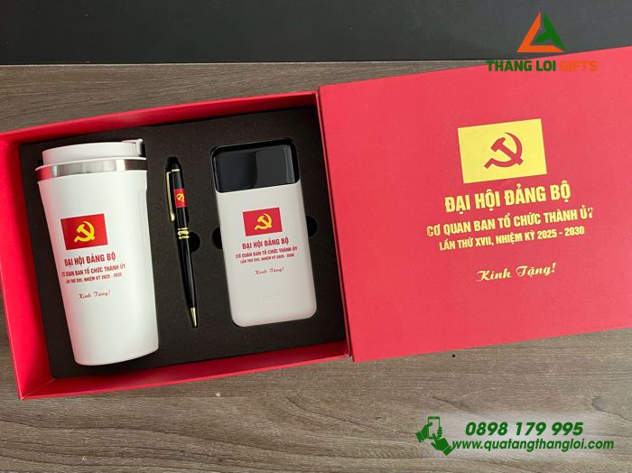 Combo Quà Tặng (Ly+ Pin+ Bút) - In Khắc Logo Đảng Cộng Sản Việt Nam