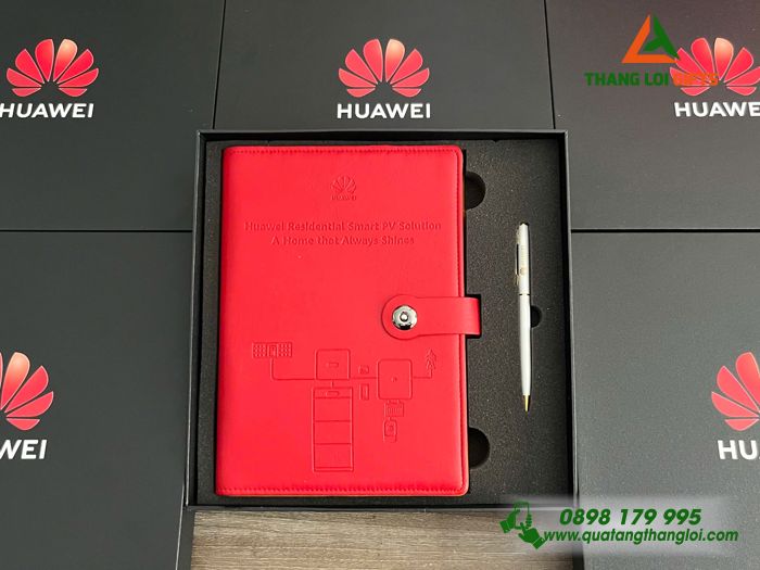 Combo Quà Tặng (Sổ Tay Bìa Còng & Bút Ký) - In Khắc Logo Thương Hiệu HUAWEI
