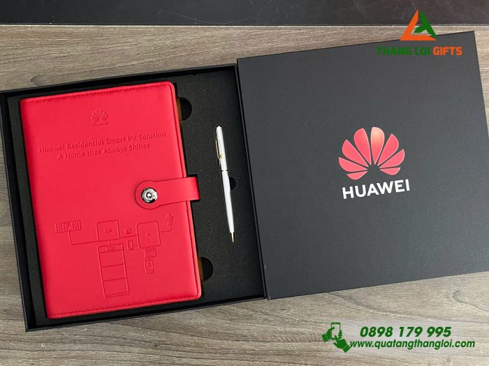 Combo Quà Tặng (Sổ Tay Bìa Còng & Bút Ký) - In Khắc Logo Thương Hiệu HUAWEI