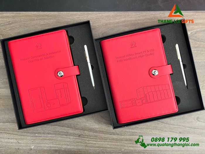 Combo Quà Tặng (Sổ Tay Bìa Còng & Bút Ký) - In Khắc Logo Thương Hiệu HUAWEI