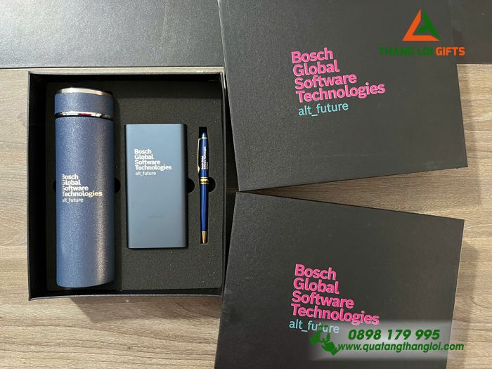 Set Quà Tặng (Bình+ Pin Xiaomi+ Bút) - In Khắc Tên Doanh Nghiệp Bosch Global Software Technologies