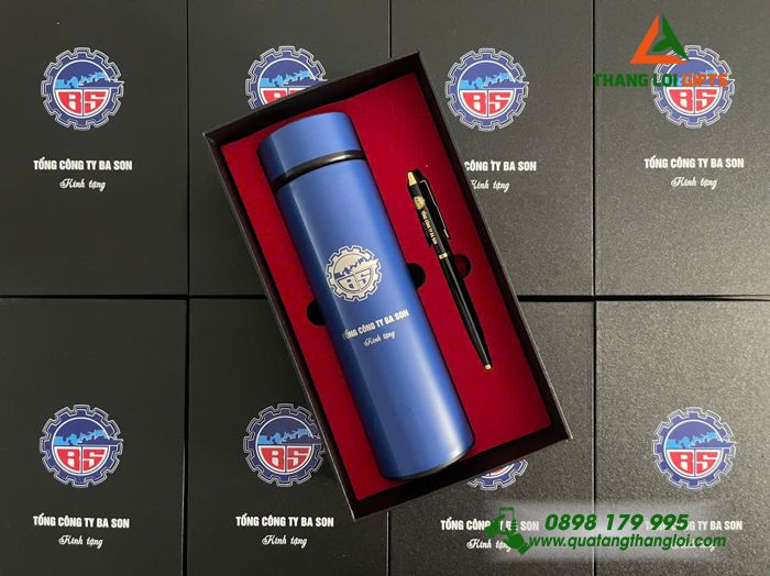Bộ Quà Tặng (Bình Giữ Nhiệt & Bút Ký) - In Khắc Logo Tổng Công Ty Ba Son