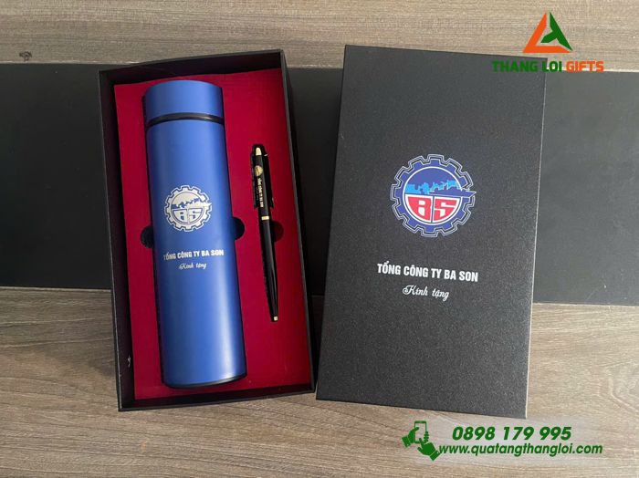 Bộ Quà Tặng (Bình Giữ Nhiệt & Bút Ký) - In Khắc Logo Tổng Công Ty Ba Son