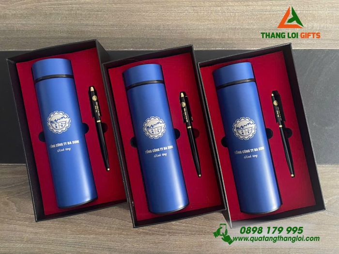 Bộ Quà Tặng (Bình Giữ Nhiệt & Bút Ký) - In Khắc Logo Tổng Công Ty Ba Son