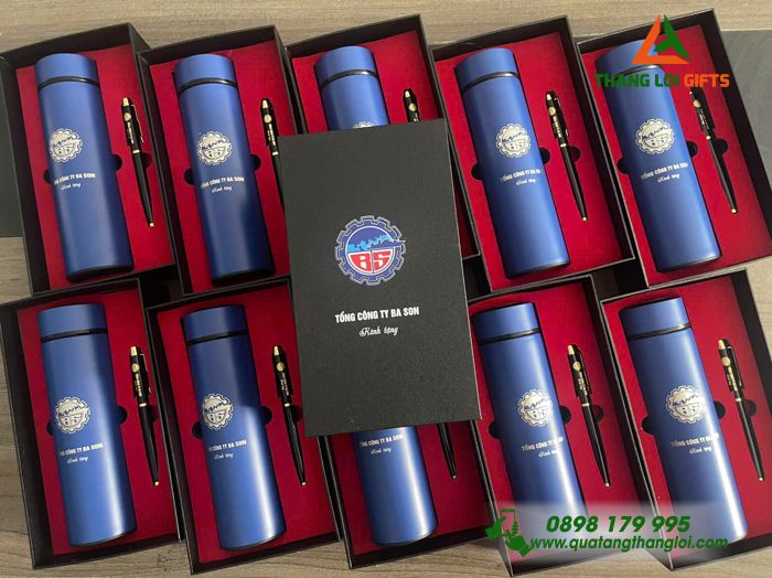 Bộ Quà Tặng (Bình Giữ Nhiệt & Bút Ký) - In Khắc Logo Tổng Công Ty Ba Son