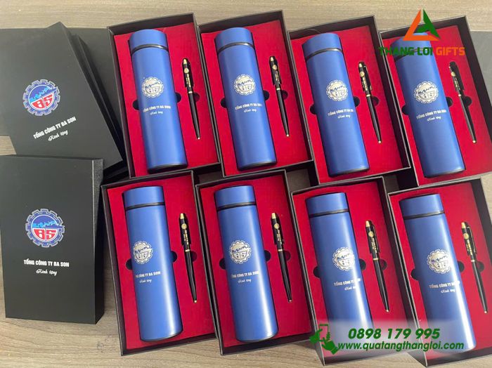 Bộ Quà Tặng (Bình Giữ Nhiệt & Bút Ký) - In Khắc Logo Tổng Công Ty Ba Son
