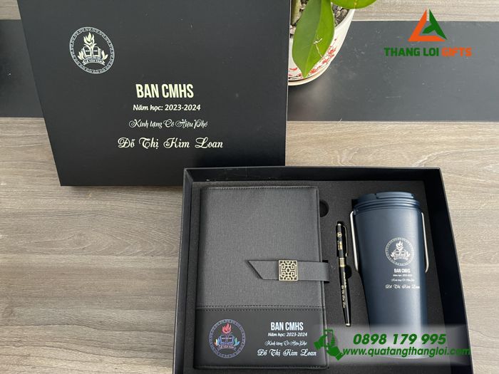 GIFTSET - Bộ Quà Tặng (Sổ+ Ly Lock&Lock+ Bút) - In Khắc Logo Trường Lê Văn Tám