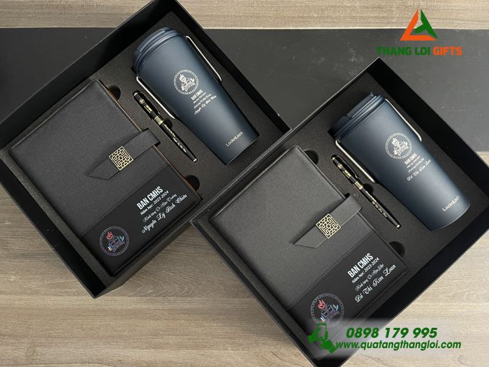 GIFTSET - Bộ Quà Tặng (Sổ+ Ly Lock&Lock+ Bút) - In Khắc Logo Trường Lê Văn Tám
