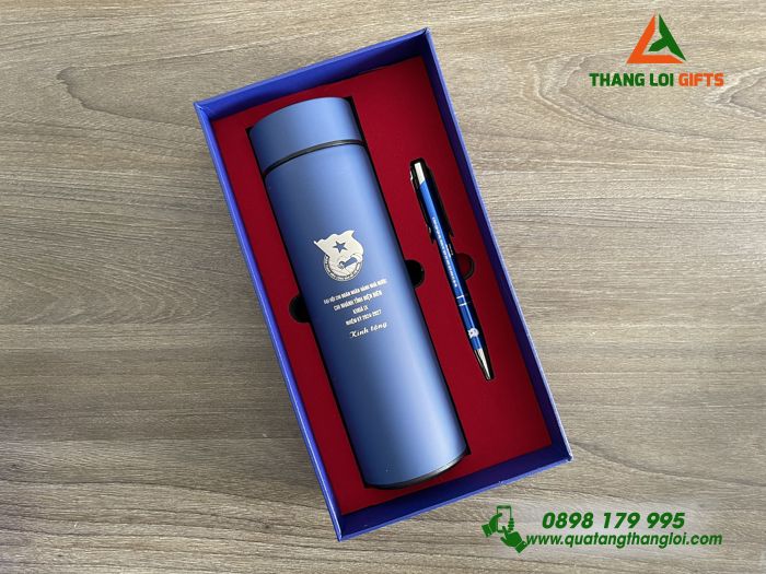 GIFTSETS - Bộ Quà Tặng (Bình Giữ Nhiệt & Bút Bi) Màu Xanh - In Khắc Logo Đoàn Thanh Niên Cộng Sản Việt Nam