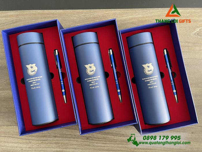 GIFTSETS - Bộ Quà Tặng (Bình Giữ Nhiệt & Bút Bi) Màu Xanh - In Khắc Logo Đoàn Thanh Niên Cộng Sản Việt Nam