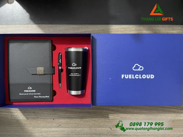 Combo Quà Tặng (Sổ+ Ly+ Bút) Màu Đen - In Khắc Logo Doanh Nghiệp FUELCLOUD