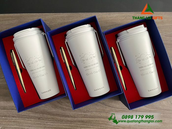Combo Quà Tặng (Ly Giữ Nhiệt Lock&Lock & Bút Ký) - In Khắc Tên Làm Quà Tặng Trường THCS Thái Văn Lung