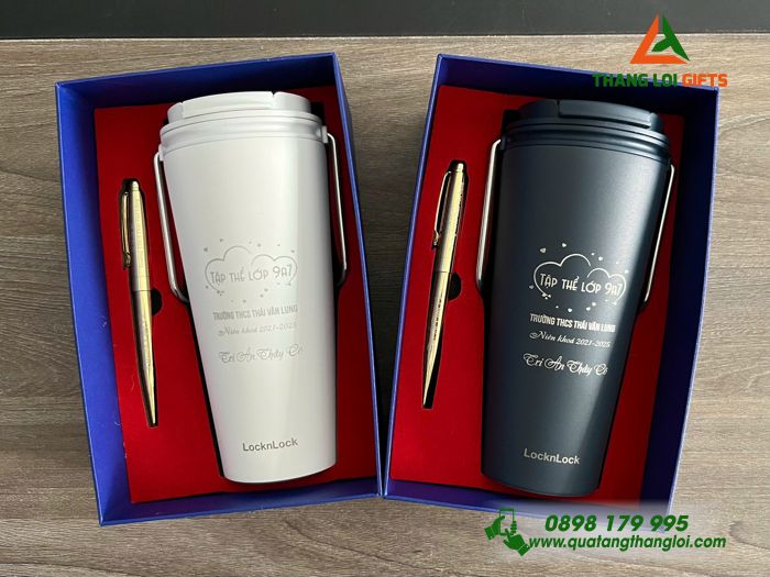 Combo Quà Tặng (Ly Giữ Nhiệt Lock&Lock & Bút Ký) - In Khắc Tên Làm Quà Tặng Trường THCS Thái Văn Lung