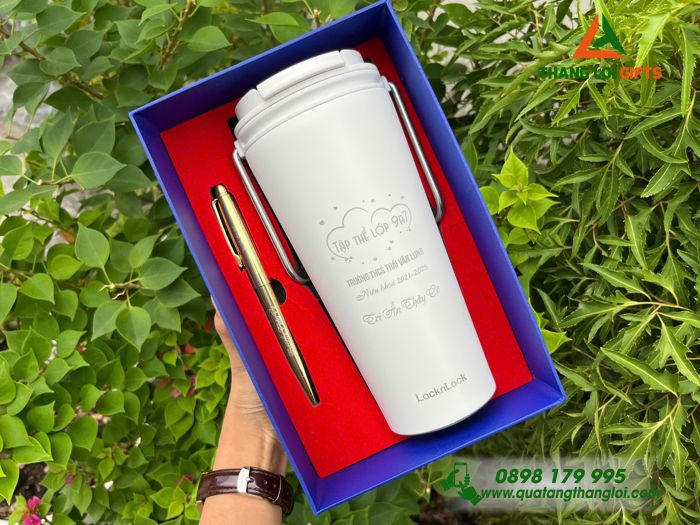 Combo Quà Tặng (Ly Giữ Nhiệt Lock&Lock & Bút Ký) - In Khắc Tên Làm Quà Tặng Trường THCS Thái Văn Lung