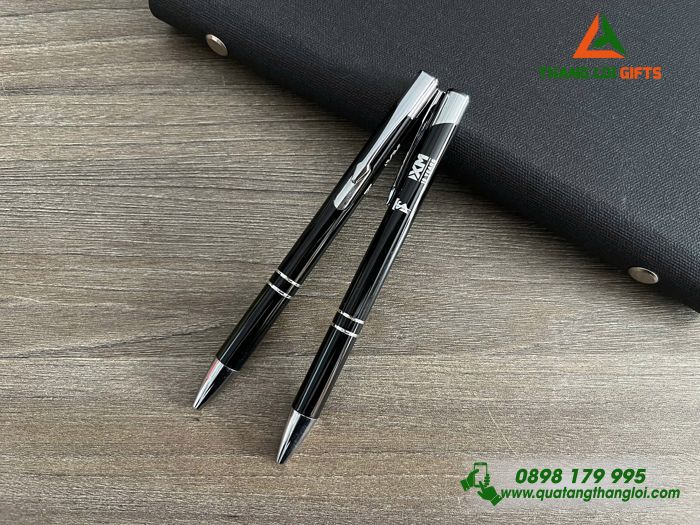 Bút Bi Kim Loại Bấm Màu Đen - Khắc Logo Doanh Nghiệp TESEF.NET