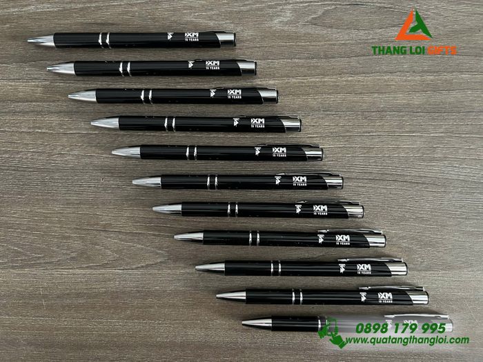 Bút Bi Kim Loại Bấm Màu Đen - Khắc Logo Doanh Nghiệp TESEF.NET