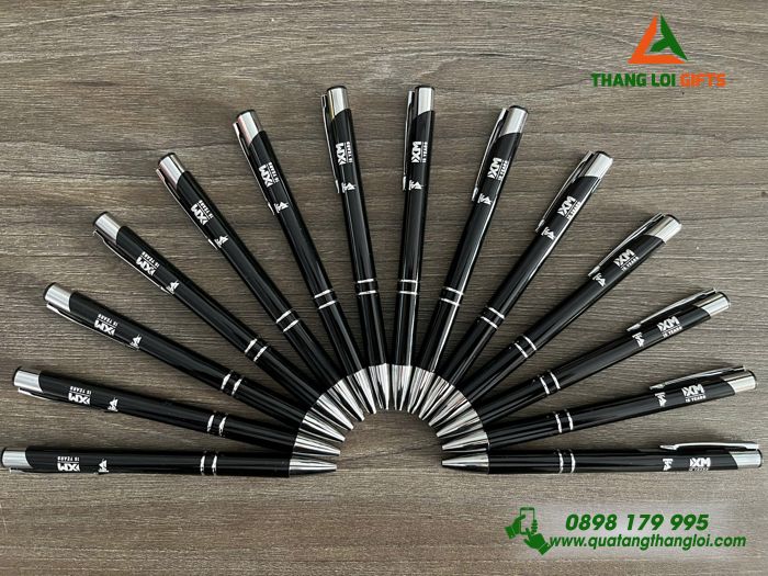Bút Bi Kim Loại Bấm Màu Đen - Khắc Logo Doanh Nghiệp TESEF.NET