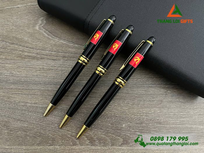 Bút Ký Kim Loại Xoay Màu Đen Khoen Vàng - In Logo Đảng Cộng Sản Việt Nam