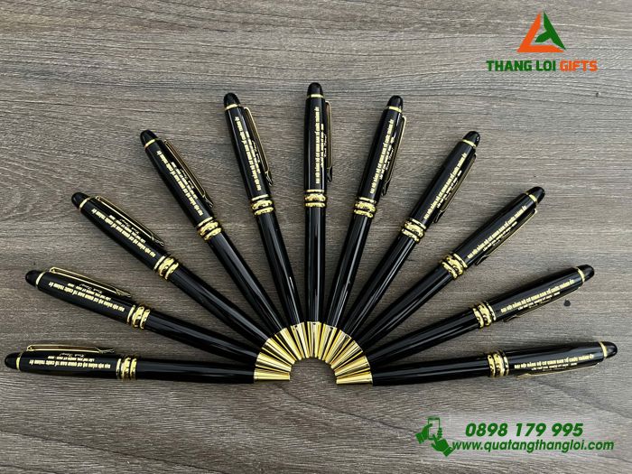 Bút Ký Kim Loại Xoay Màu Đen Khoen Vàng - Khắc Tên Đại Hội Đảng Bộ