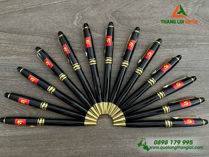 Bút Ký Kim Loại Xoay Màu Đen Khoen Vàng - In Logo Đảng Cộng Sản Việt Nam
