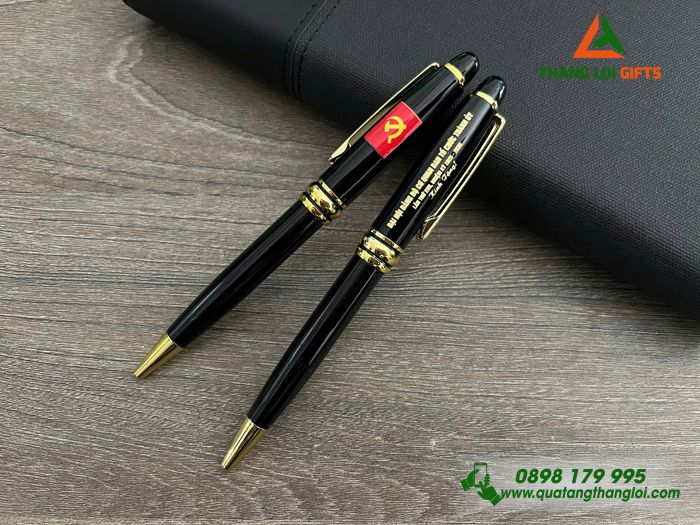 Bút Ký Kim Loại Xoay Màu Đen Khoen Vàng - In Logo Đảng Cộng Sản Việt Nam
