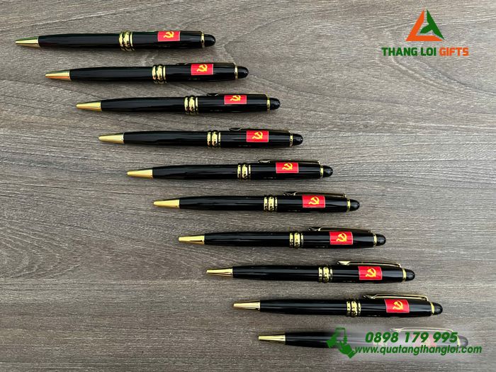 Bút Ký Kim Loại Xoay Màu Đen Khoen Vàng - In Logo Đảng Cộng Sản Việt Nam