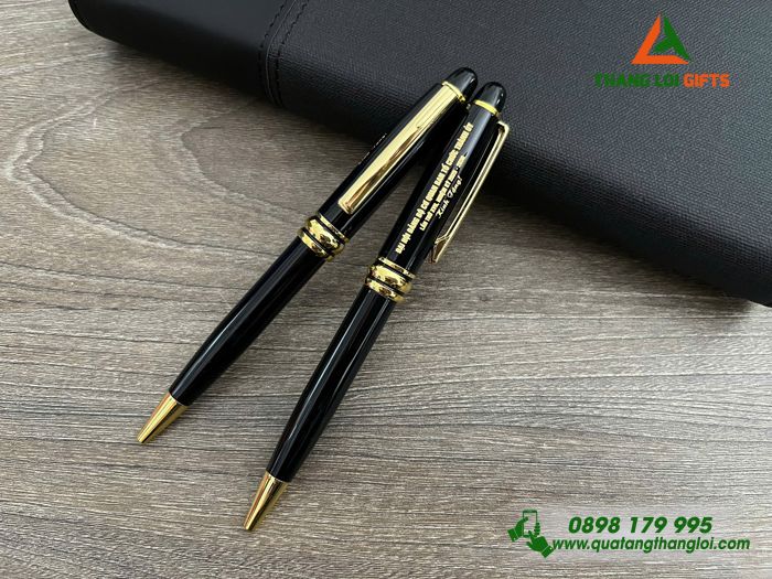Bút Ký Kim Loại Xoay Màu Đen Khoen Vàng - Khắc Tên Đại Hội Đảng Bộ